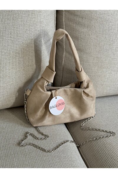BAGLOVİS Drawstring Knot Handle Suede Look Chain Strap Women's Handbag En24 Boy12