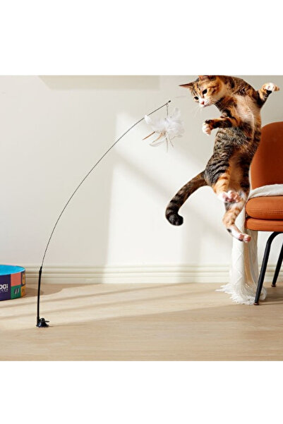 DodoJoy Cat Toy with Suction Cup Furry Cat Toy Moving Entertainment Stick Energizing Hunting Toy