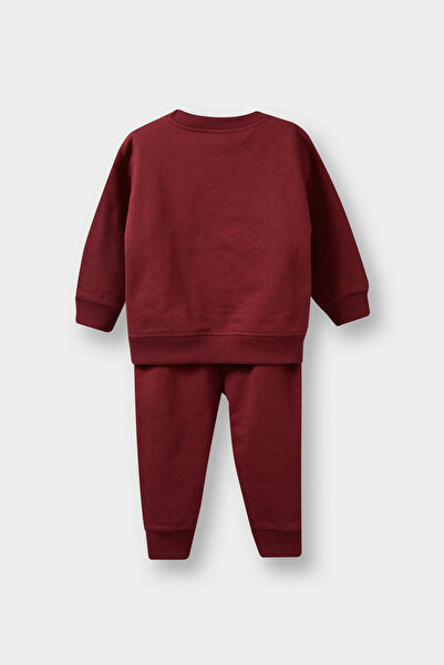 DeFacto E9279A5Br281 Claret Red Baby Boy 2-Piece Set Printed Sweatshirt Sweatpants