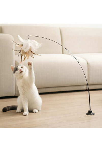 DodoJoy Cat Toy with Suction Cup Furry Cat Toy Moving Entertainment Stick Energizing Hunting Toy