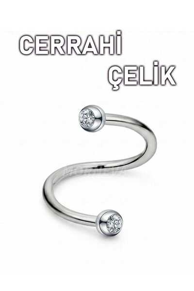 MORNEVA Cerrahi Çelik Taşlı Spiral Kulak Helix Conch Tragus Piercingi (1 Adet)