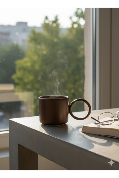 CERCİBAZAAR Minimal, Colored Ceramic Cup – Modern Design, Round Handle