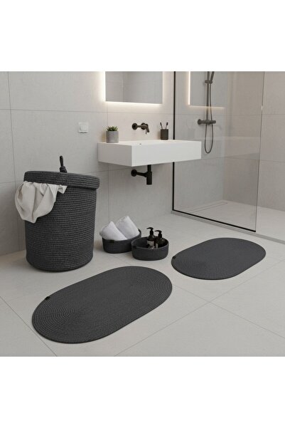 Comfort Craft طقم سجادة حمام من الخيزران/الجوت مكون من 5 قطع بلون أنثراسيت | ...