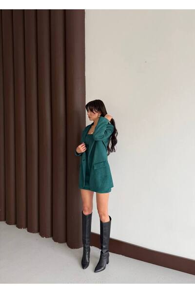 MADAME MELEK Imported Scuba Suede Fabric Strap Dress & V Shoulder Pad I Jacket Set