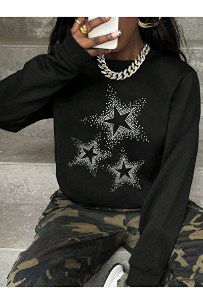 Oceanwear سترة نسائية من Yıldız مطبوع برقبة دائرية مبطن بالصوف