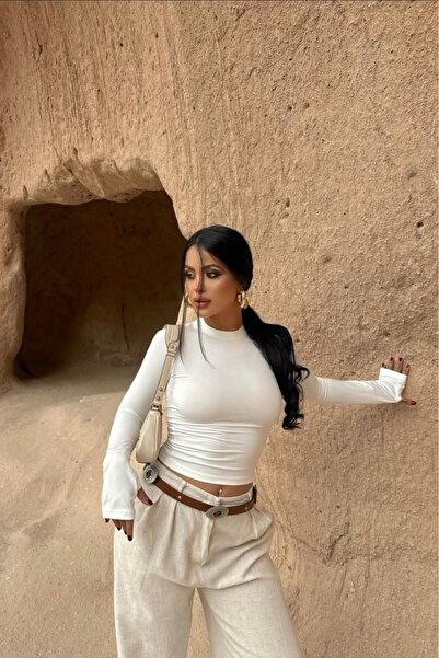 M&N Women's Long Sleeve Finger-Through Stretch Fabric Combed Cotton Bodysuit