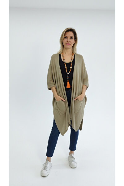 SHOPPEBUTİK Mink Color Knitwear Cardigan with Slit Pockets on the Sides