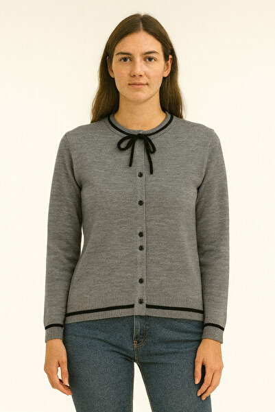 SARİTA MODA Regular Knit Cardigan with Neck Tie