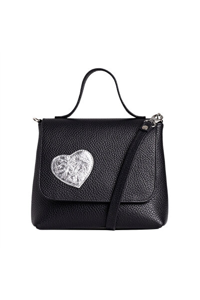 LAURA OLARU MINI LOVE Black Bag With Silver Heart