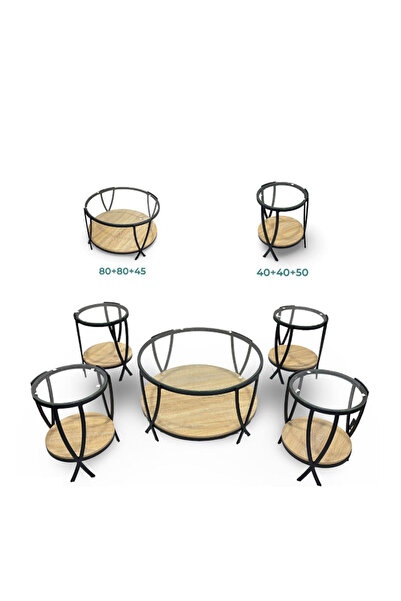Tasamem Dafia 5-piece round glass sofa table set