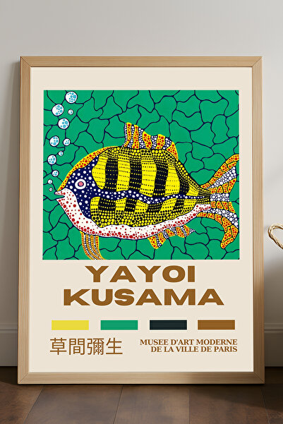 Duvarda Poster înrămat din lemn natural Yayoi Kusama, pictură decorativă de p...
