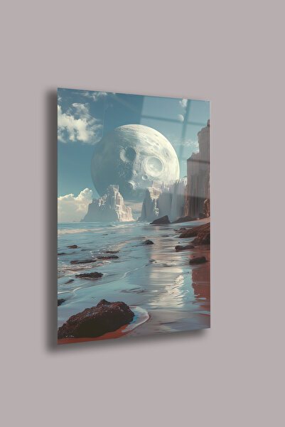 gxe.art Pictură pe sticlă de 4 mm cu vedere la lună – Imprimare cosmică UV fa...