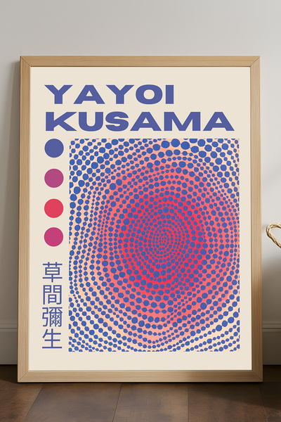 Duvarda Poster înrămat din lemn natural Yayoi Kusama, pictură decorativă de p...