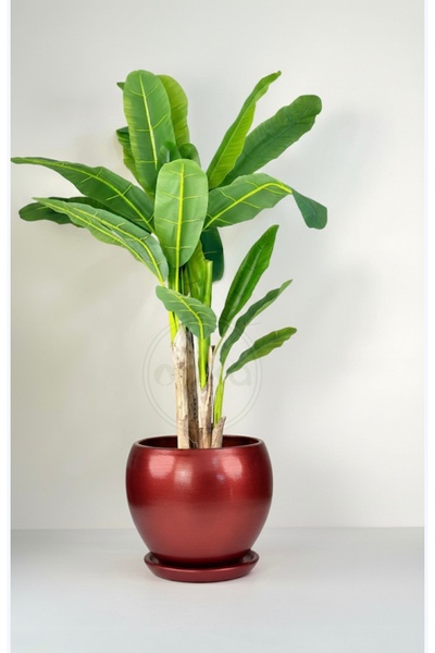 odka 20litre Küre Saksı Tabaklı 27cmx27cm Metalik Bordo