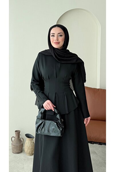 Miraydın Butik Waist-tied scuba skirt set - black