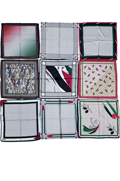 ALDAIYR 9 ADET FİLİSTİN TEMALI FULAR 50x50 Unisex Günlük Kullanıma Uygun Puşi...