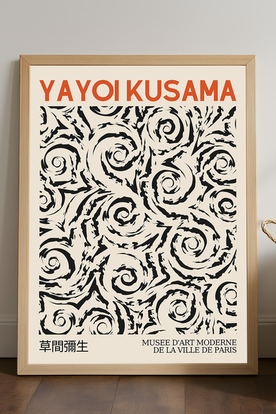 Duvarda Poster înrămat din lemn natural Yayoi Kusama, pictură decorativă de p...