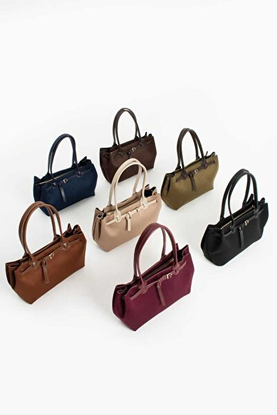 ÖZÜM TAKI Women's Suede Belt Detail Large Size Shoulder Bag Mink Color