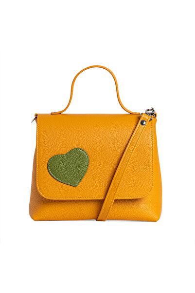 LAURA OLARU MINI LOVE Yellow Bag with Green Heart