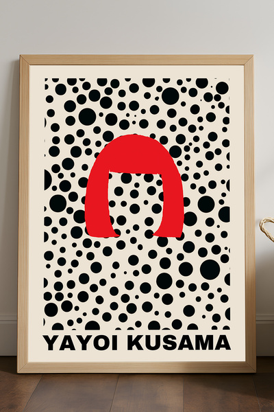 Duvarda Poster înrămat din lemn natural Yayoi Kusama, pictură decorativă de p...