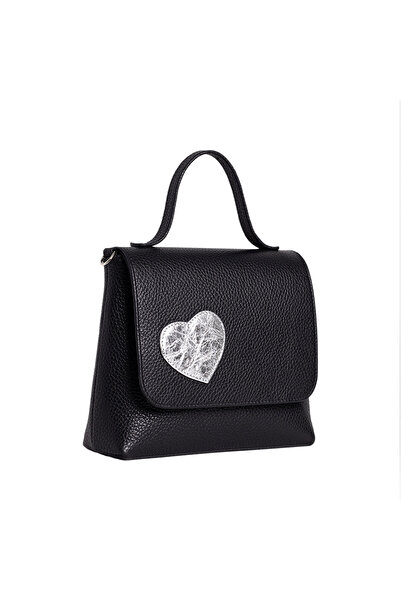LAURA OLARU MINI LOVE Black Bag With Silver Heart