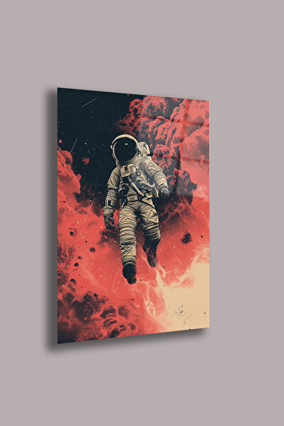 gxe.art Pictură pe sticlă de 4 mm cu astronaut în flăcări – imprimare UV cosm...