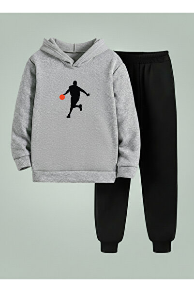 LORVEX Children's Hooded Set Sweatshirt - Tracksuit Set Dribbling Ba Printed Threaded Raised