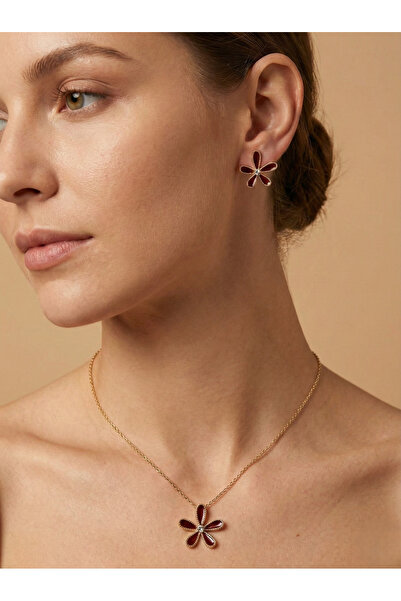 Candy Nuveria Gölge Çiçeği Mineli Taşlı Kolye Küpe Set