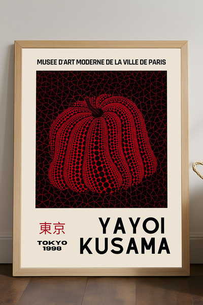 Duvarda Poster înrămat din lemn natural Yayoi Kusama, pictură decorativă de p...