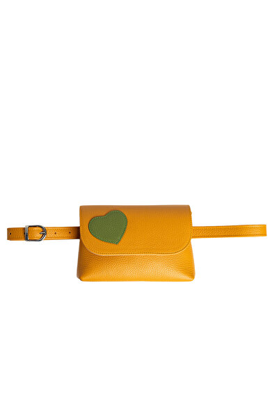LAURA OLARU TRIA Yellow Tote Bag with Green Heart