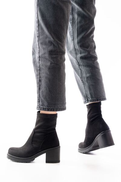 Zerenyus Zri̇n-3040 Premium Black Suede Daily Thick Heeled Women's Boots