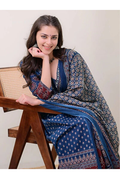 MYSMAR Teal Blue Viscose Cotton Salwar Kameez Dupatta - ALV2048 | Teal Blue