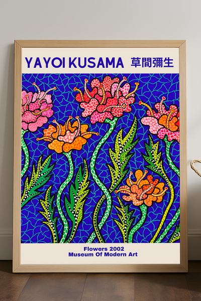 Duvarda Poster înrămat din lemn natural Yayoi Kusama, pictură decorativă de p...