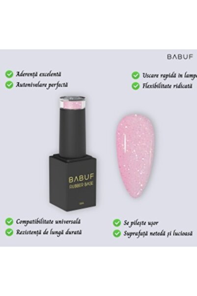 BABUF Sugar Baby Rubber Base 15ml – Milky Pink Self-Leveling Base with Delicate Glitter