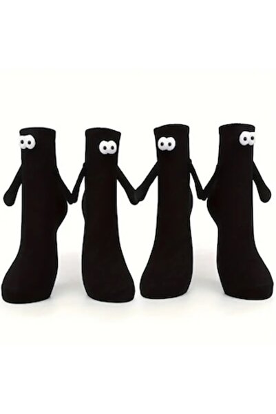 Valkry - Set of 2 Magnetic "Holding Hands" Socks for Couples, One Size, Black