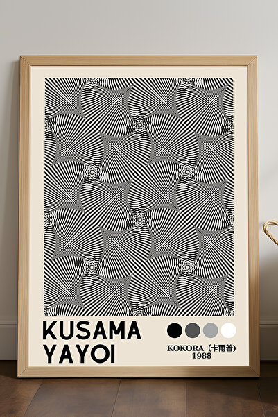 Duvarda Poster înrămat din lemn natural Yayoi Kusama, pictură decorativă de p...