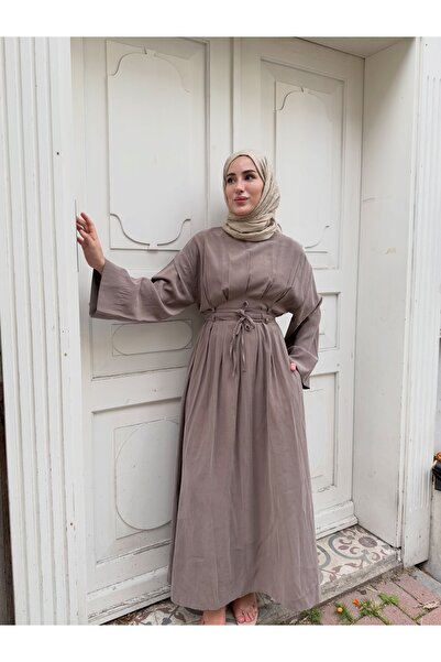 El Amira Elegant Cupra Dokuma Kuşaklı Elbise