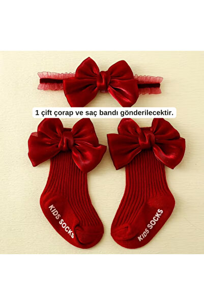darko Kız Bebek Yılbaşı Hediyesi Kız Çocuk Çorap Saç Bandı 3 Parça Hediye Kır...