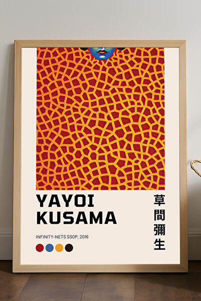Duvarda Poster înrămat din lemn natural Yayoi Kusama, pictură decorativă de p...
