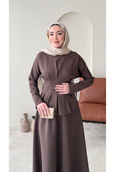 Miraydın Butik Waist-tied scuba skirt set - brown