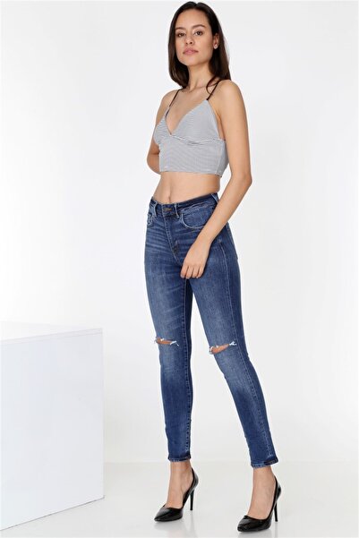 stil meydanıı Diz Yırtık Detay Skinny Jean Kadın Pantolon