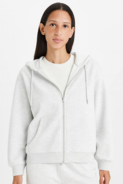 DeFacto Relax Fit Hooded Basic Plain Thick Zippered Sweatshirt C1809Ax25Au