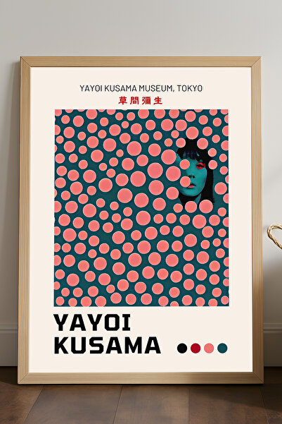 Duvarda Poster înrămat din lemn natural Yayoi Kusama, pictură decorativă de p...