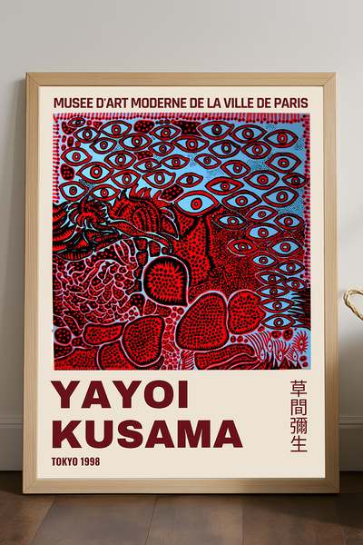 Duvarda Poster înrămat din lemn natural Yayoi Kusama, pictură decorativă de p...
