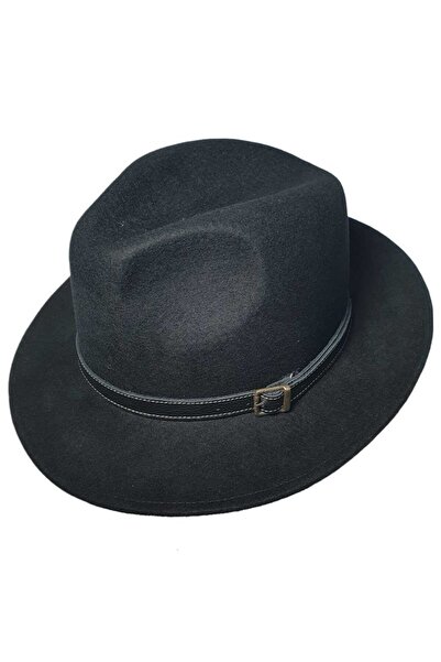 OEM Black wool felt hat with leather strap – classic, elegant and weatherproof style