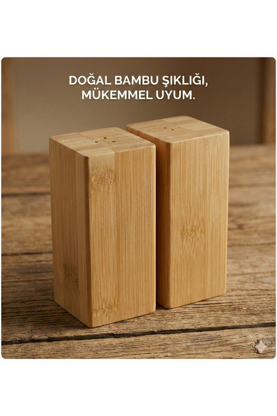 Ardinyo Mıknatıslı Bambu Tuzluk Biberlik Seti - Doğal Ahşap 2'li Masa Üstü Ba...