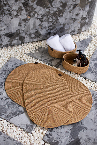 Comfort Craft Straw / Jute 4 Piece Bathroom Mat Set |   Oval Basket, Mop and Decor Set