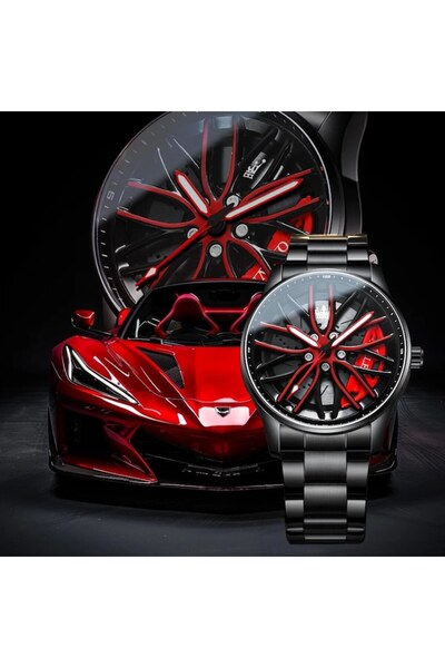 OLEVS MyRavadino F360 x Olevs™ Men's Automotive Wheel-Style Quartz Watch - Red
