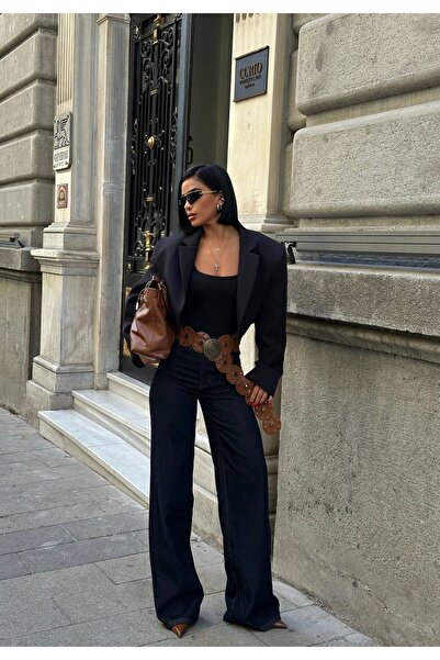 Diviny Γυναικείο τζιν παντελόνι με ψηλόμεσο ντεμπούτο ναυτικό μπλε με φαρδιά πόδια