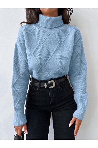 POİNE Women's Thessaloniki Baklava Patterned Women's Premium High Neck Sweater